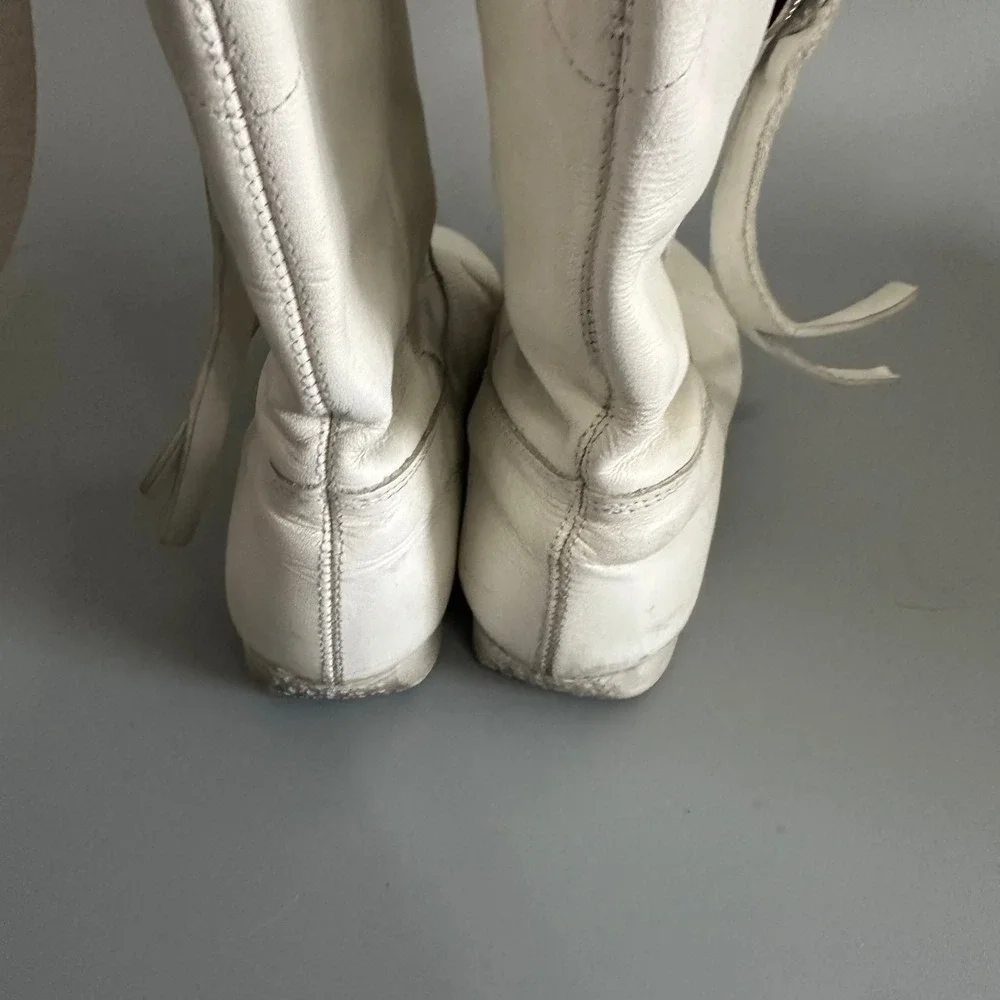 Linda Lewis Designs White Leather Western Concho Tassel Boots Womens 7 M Brazil